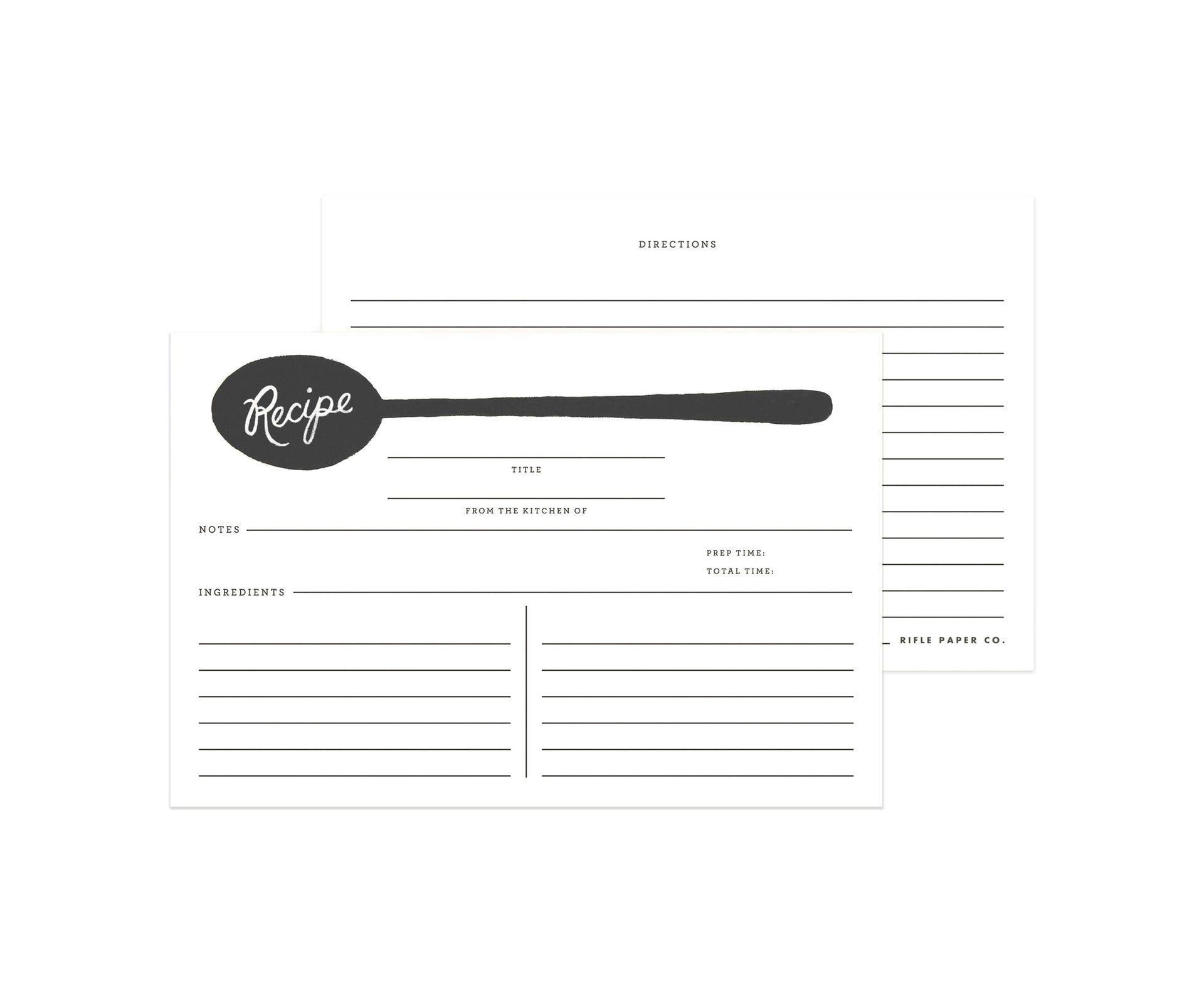 Black and white recipe card with spoon graphic on a white background