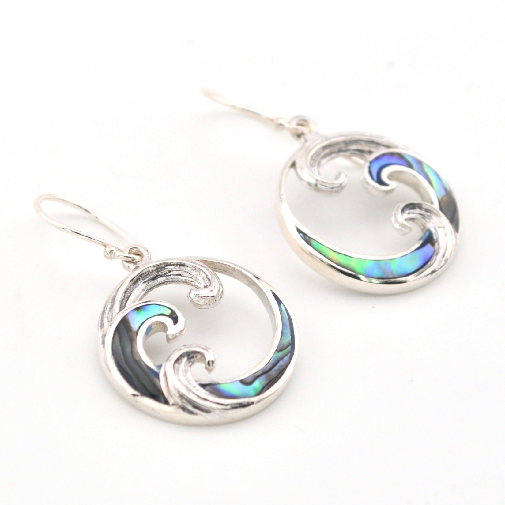 Close Up Abalone Wave Dangle Earrings