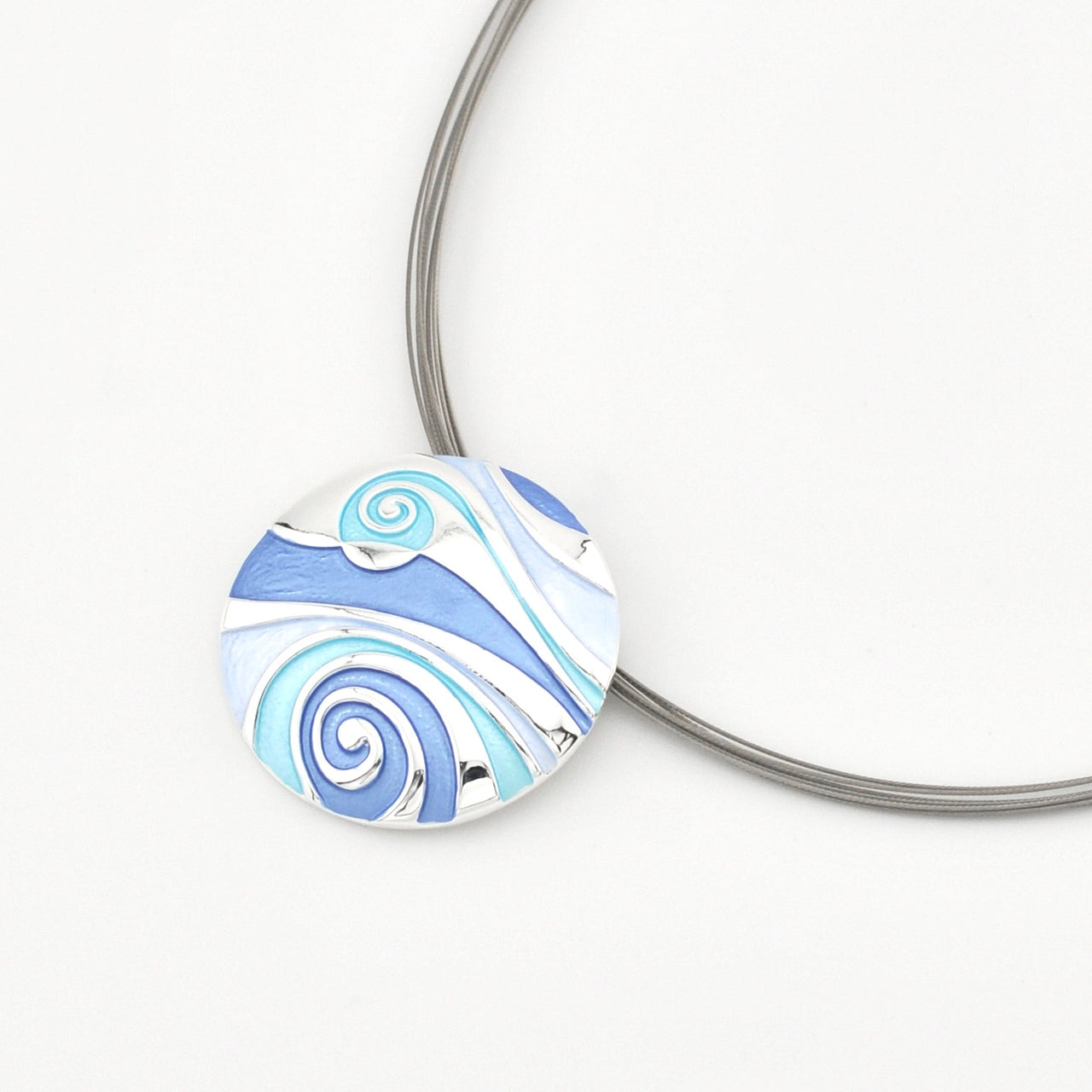 Close Up Blue Turquoise Swirl Pendant Necklace