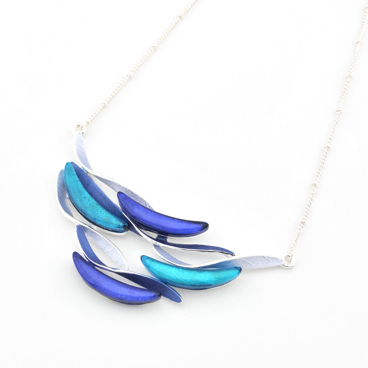 Close Up Blue Turquoise Wave Resin Shell Necklace