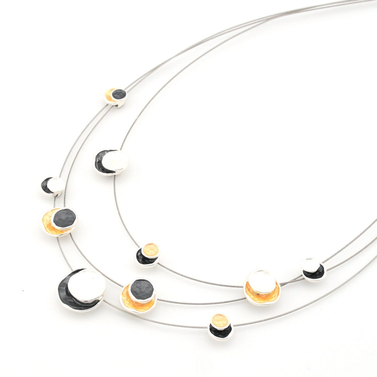 Gold Silver Black Multi Circle Necklace