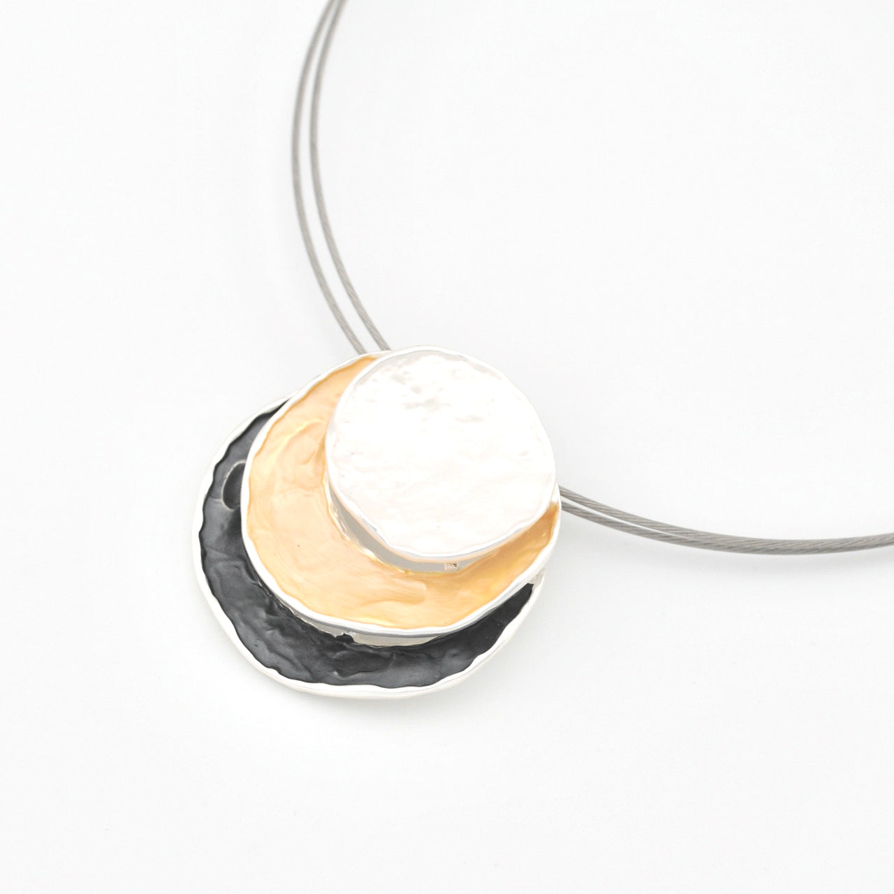 Close Up Gold Silver Three Circles Layered Pendant Necklace