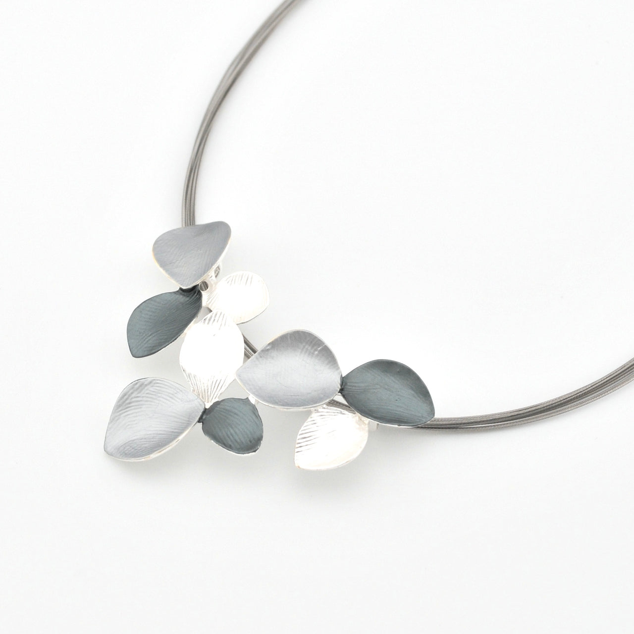Close Up Grey Silver Multi Lily Pendant Necklace