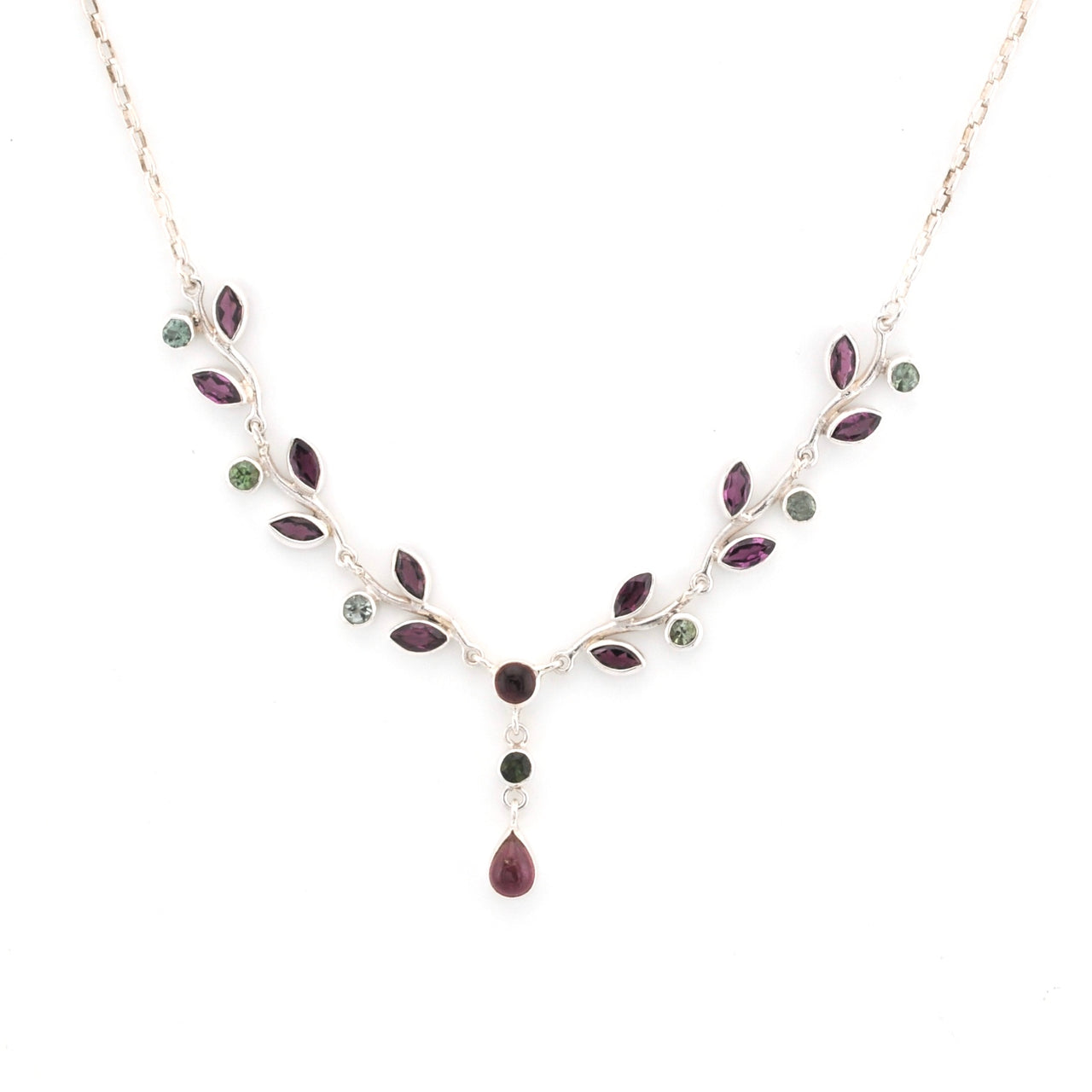 Close Up Multicolored Tourmaline Branch Necklace