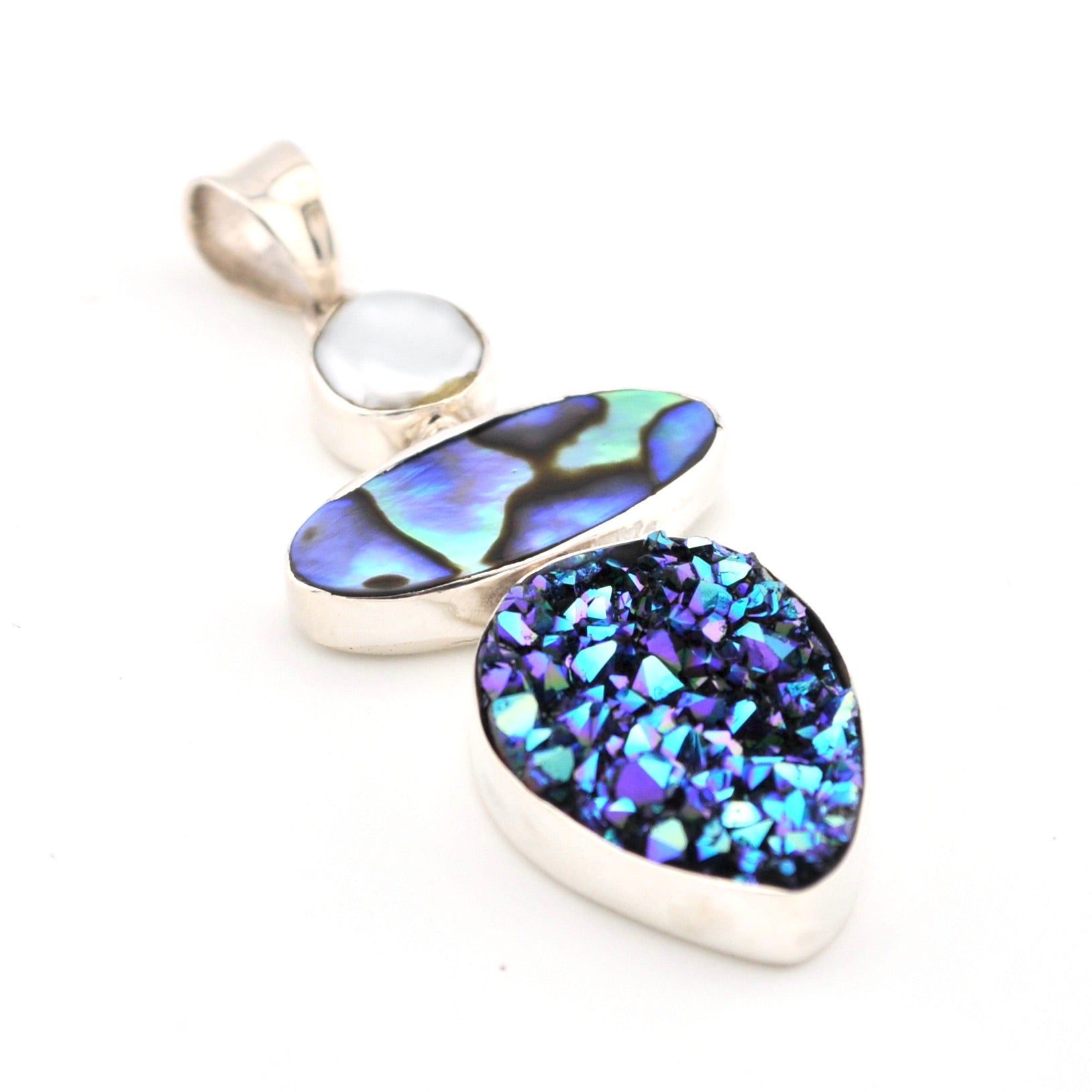 Close Up Pearl Abalone Druzy Agate Pendant