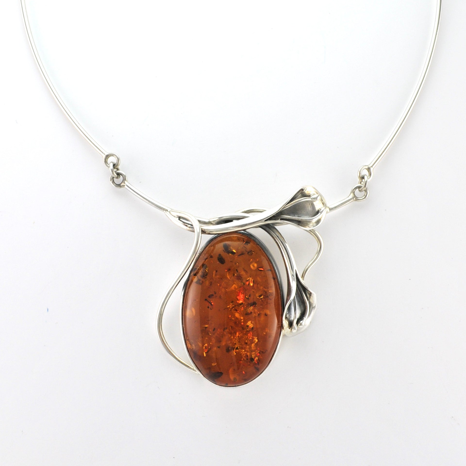 Close Up Silver Baltic Amber Oval Necklace