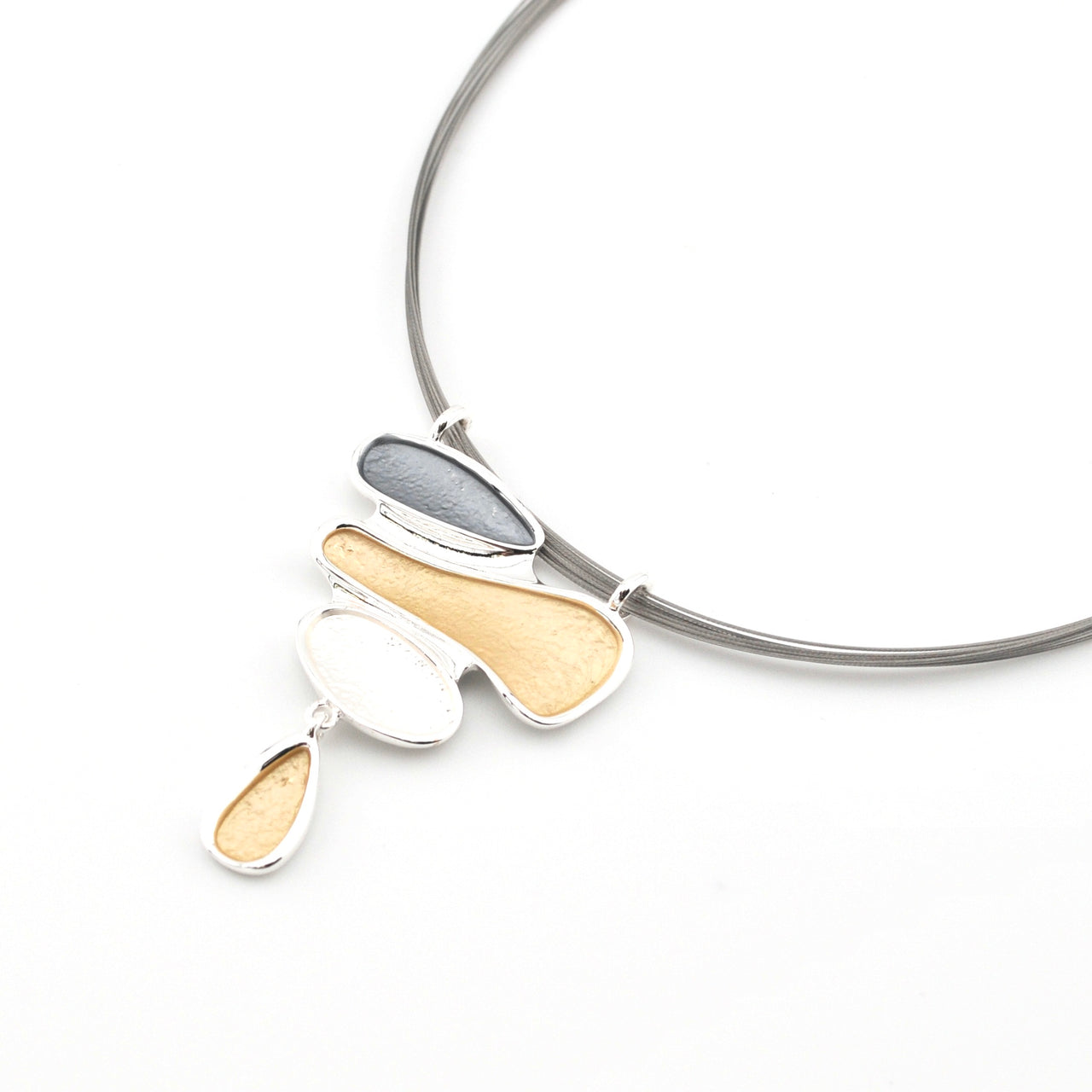 Close Up Silver Gold Organic Shaped Pendant Necklace