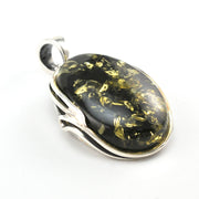 Close Up Silver Green Amber Oval Pendant