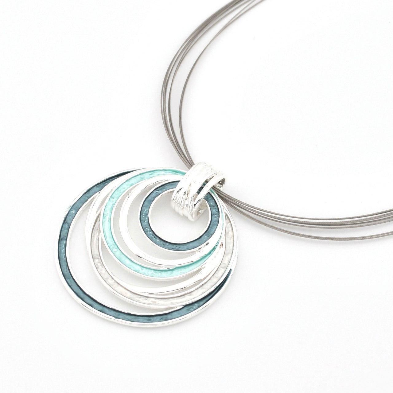 Close Up Teal Multi Circle Pendant Necklace