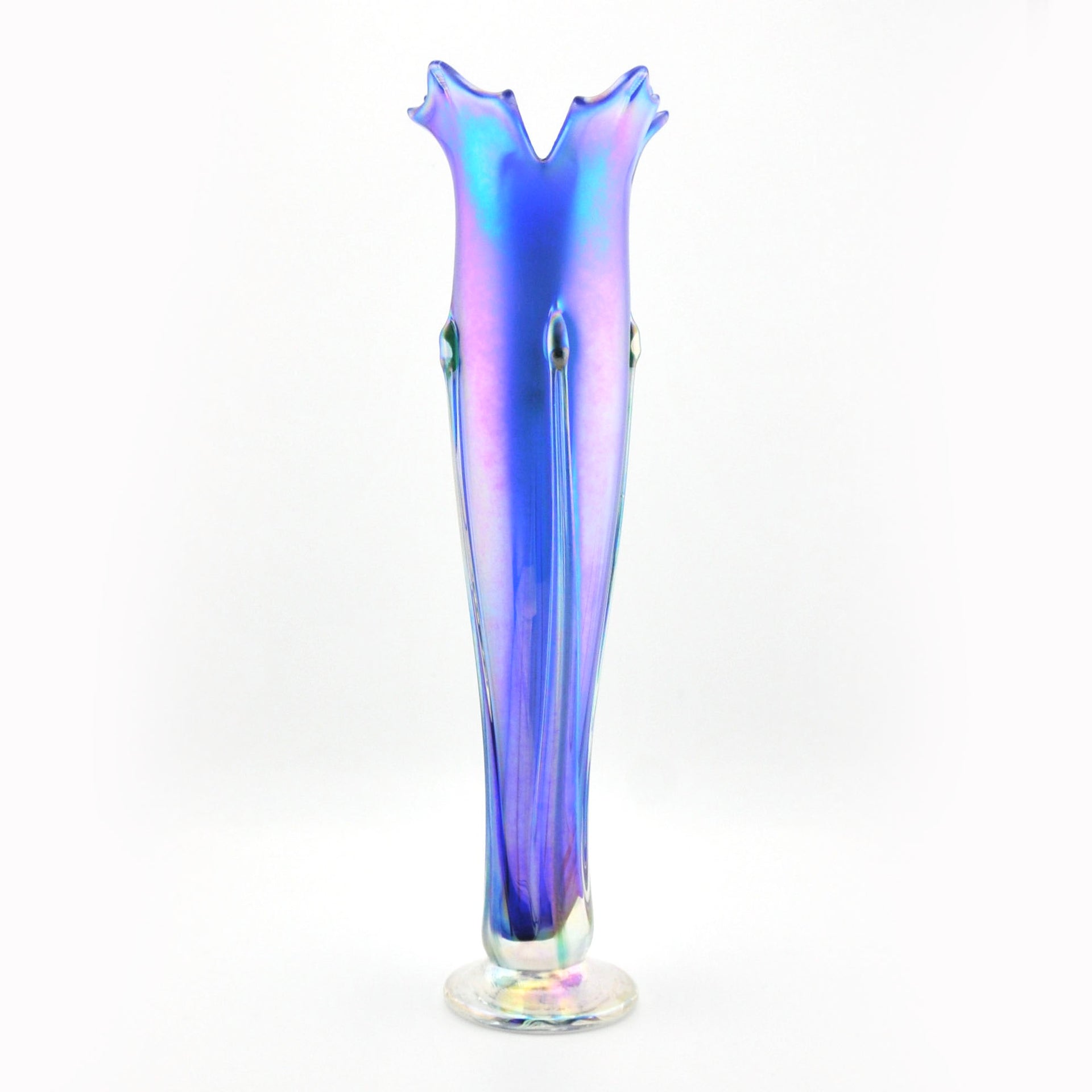Iridescent glass vase on a white background
