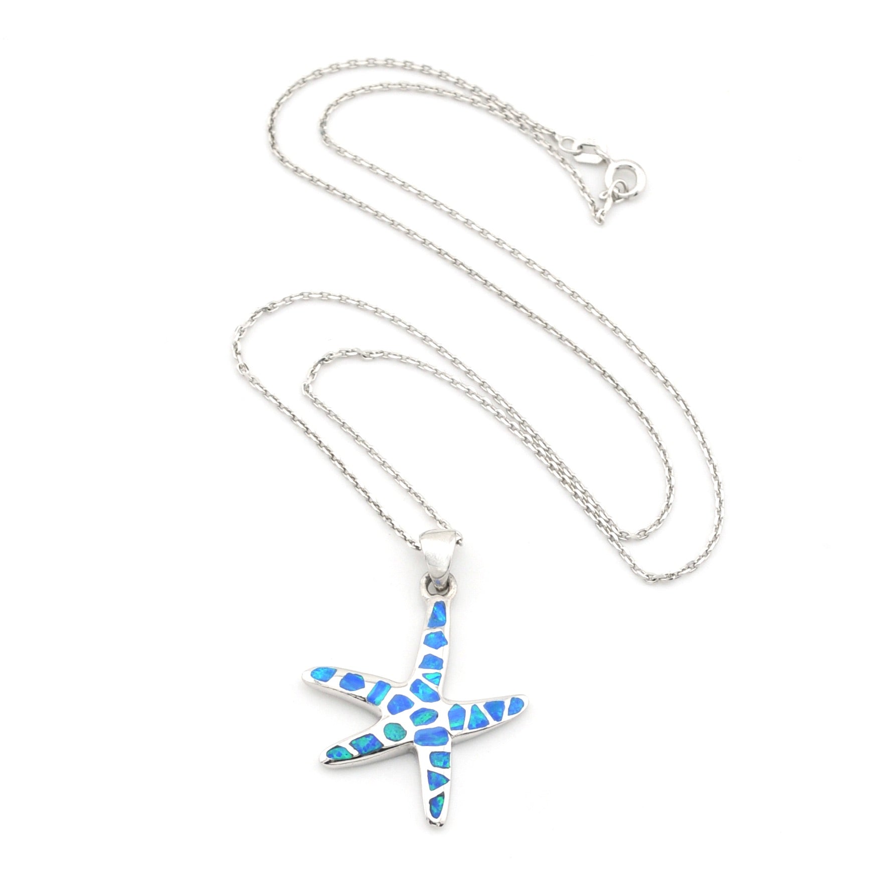 Starfish pendant necklace on a white background