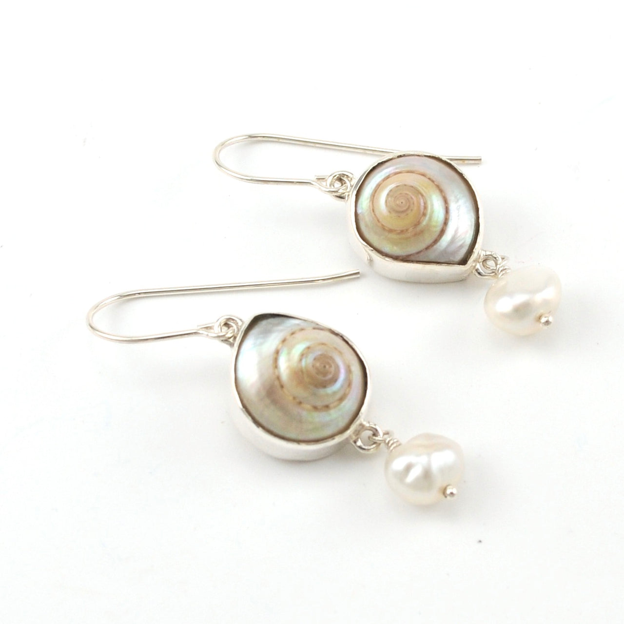 Sterling Silver Malabar Shell and Pearl Dangle Earrings