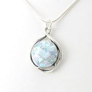 Side View Sterling Silver Roman Glass Swirl Circle Necklace