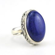 Side View Sterling Silver Lapis 15x21mm Oval Bali Ring