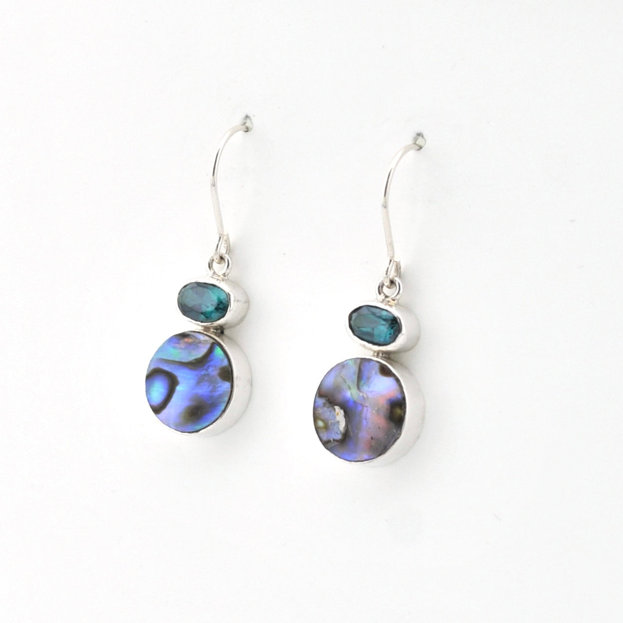 Sterling Silver Blue Topaz Abalone Dangle Earrings