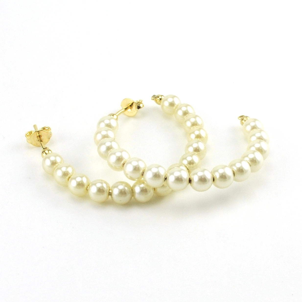 Alt View 18k Gold Fill 35mm Simulated Pearl Hoop Earrings