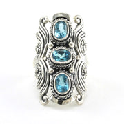 Sterling Silver Blue Topaz 3 Stone Ring
