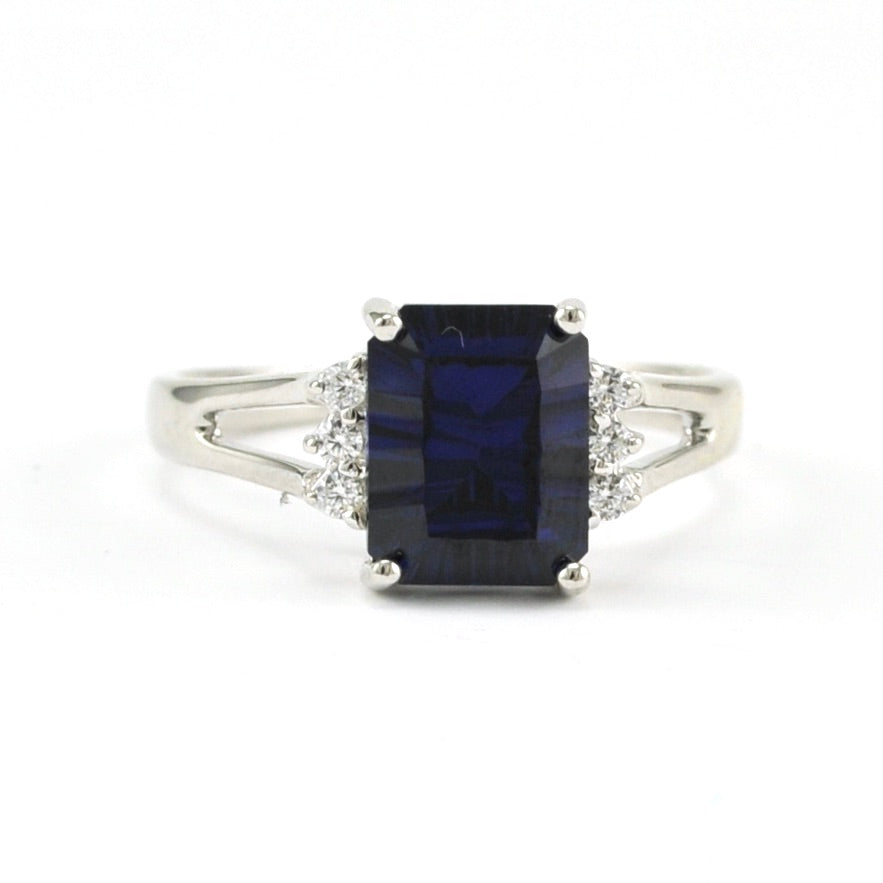Sterling Silver Created Sapphire 2.8ct Rectangle CZ Ring