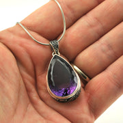 Alternate View Sterling Silver Amethyst 16x24mm Tear Bali Pendant