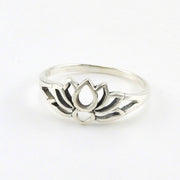 Side View Sterling Silver Open Lotus Flower Ring