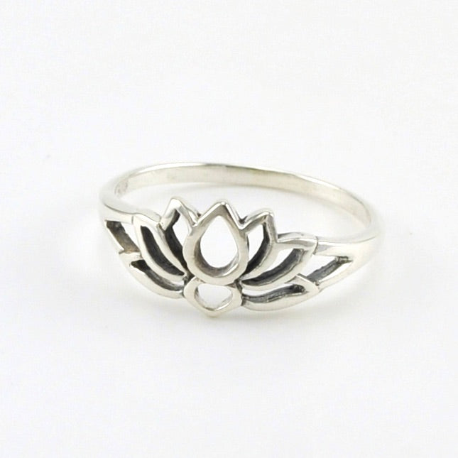 Side View Sterling Silver Open Lotus Flower Ring