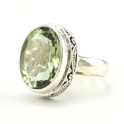 Sterling Silver Green Amethyst 12x16mm Oval Bali Ring