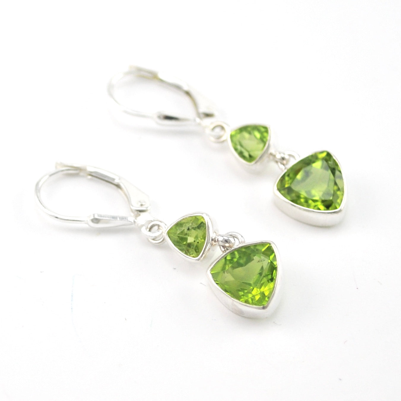 Silver Peridot 2 Trillion Dangle Earrings