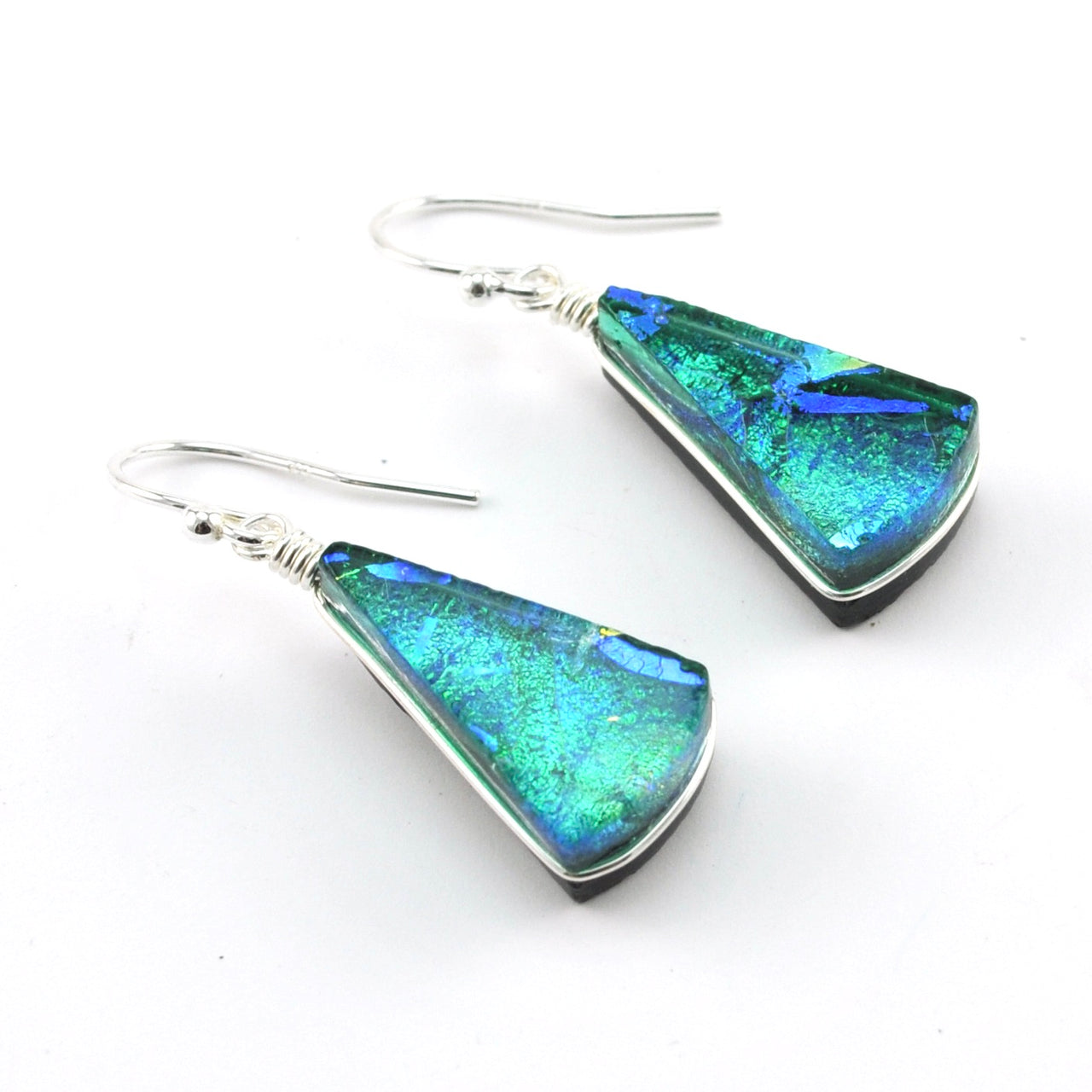 ichroic Glass Green Rainbow Fan Dangle Earrings