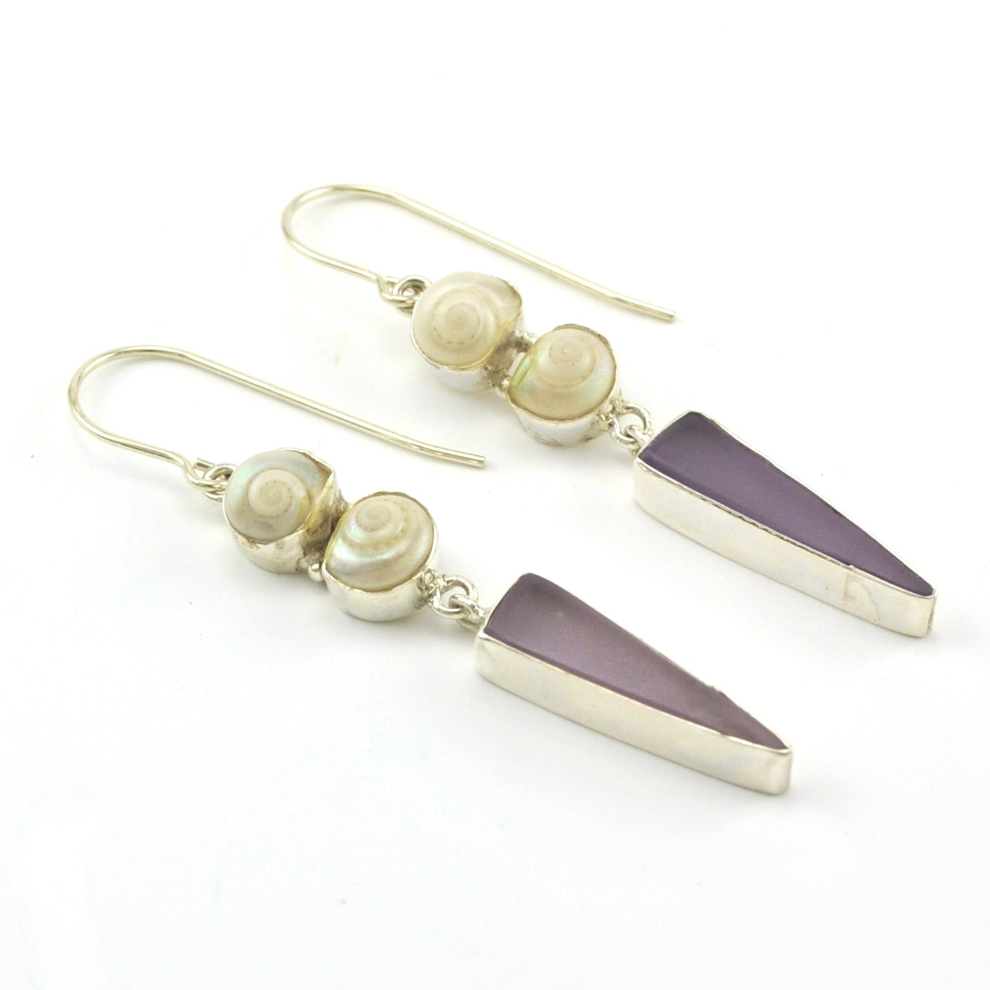 Sterling Silver Malabar Shell Lavender Sea Glass Earrings