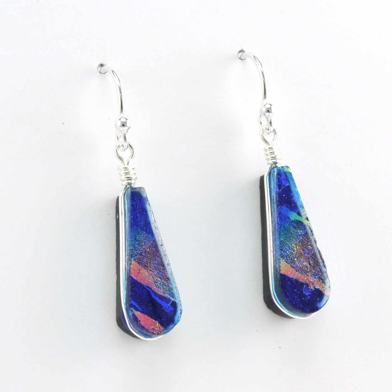 Alternate View Dichroic Glass Rainbow Blue Tear Dangle Earrings