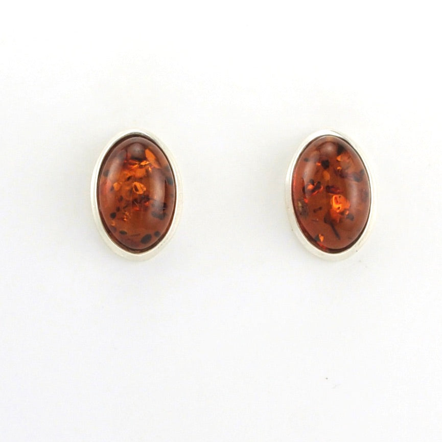 Alt View Sterling Silver Amber Oval Post Earrings