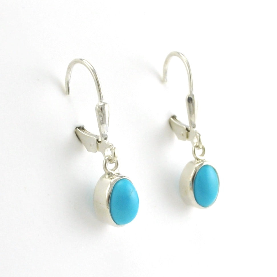 Side View Sterling Silver Arizona Turquoise 5x7mm Oval Dangle Earrings