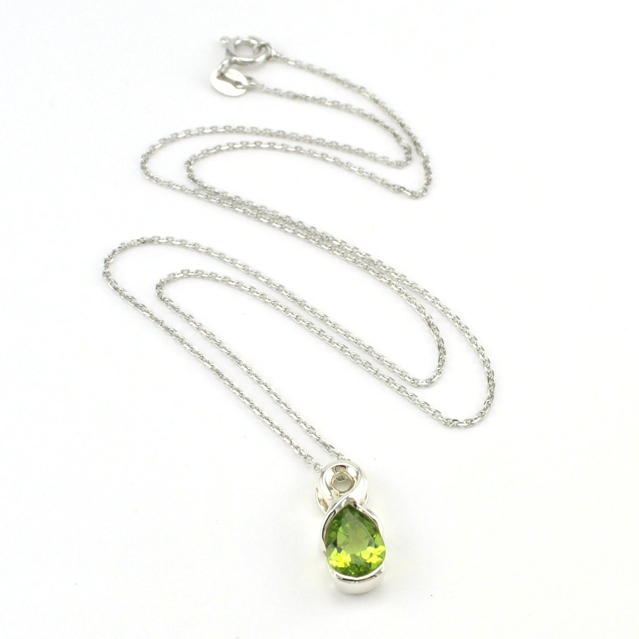 Sterling Silver Peridot 7x9mm Tear Twist Necklace