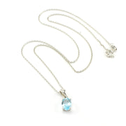 Sterling Silver Blue Topaz 6x8mm Oval Drop Necklace