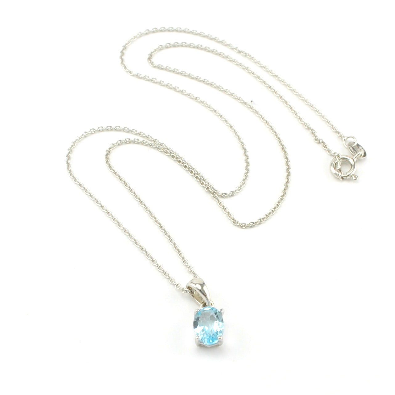 Sterling Silver Blue Topaz 6x8mm Oval Drop Necklace