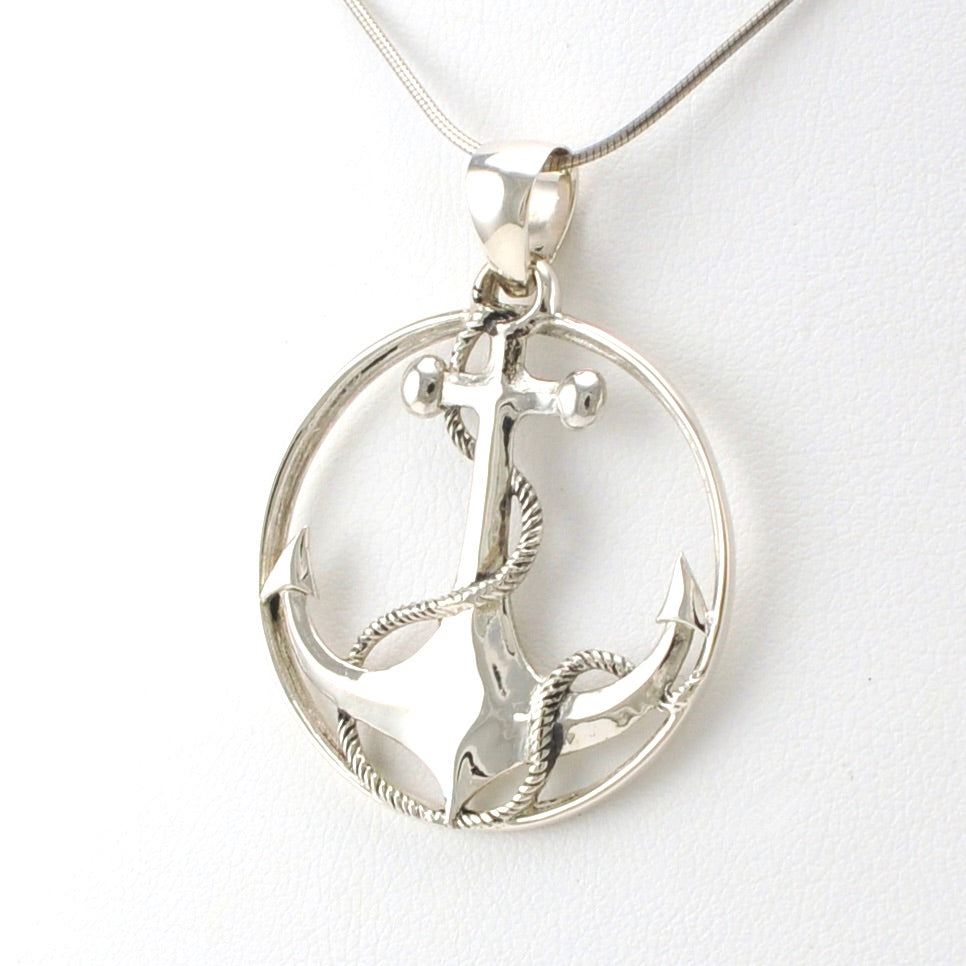 Sterling Silver Anchor Round Pendant