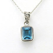 Alt View Sterling Silver Blue Topaz 7x9mm Rectangle Bali Necklace