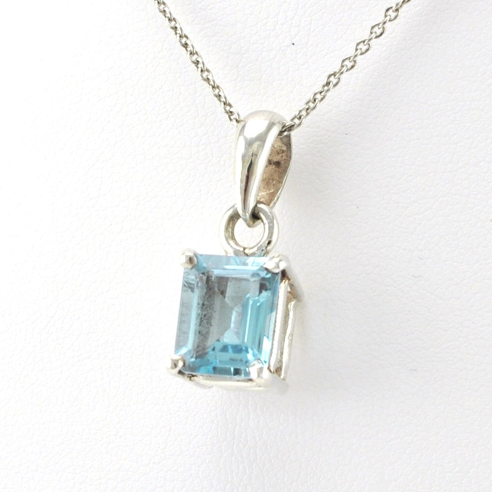 Side View Sterling Silver Blue Topaz 9X11mm Rectangle Prong Set Pendant