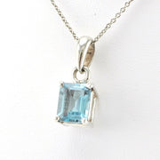 Side View Sterling Silver Blue Topaz 9X11mm Rectangle Prong Set Pendant