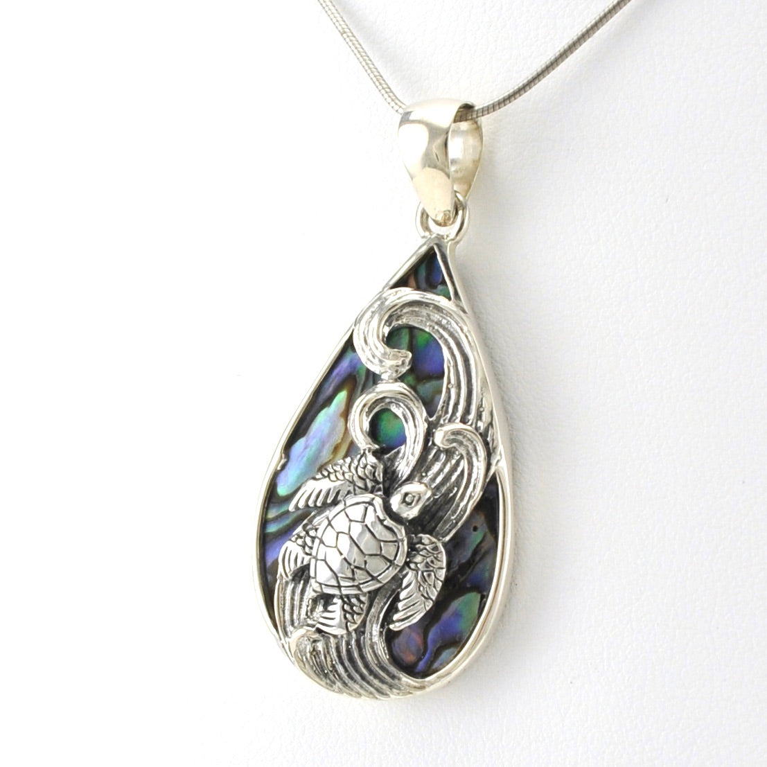 Sterling Silver Abalone Tear Sea Turtle Pendant