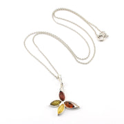 Sterling Silver Multicolored Amber Butterfly Necklace