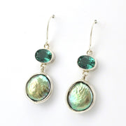 Side View Sterling Silver Green Quartz Coin Pearl Earrings