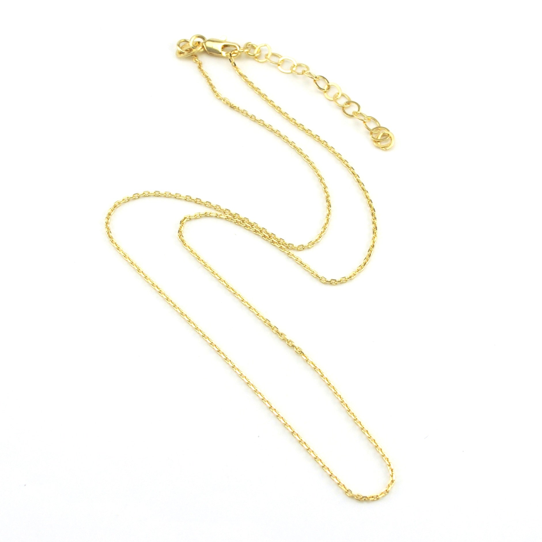 18k Gold Fill 16 Inch Diamond Cut Cable .9mm Chain with Extender