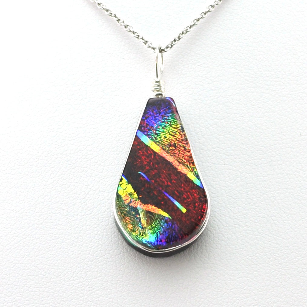 Alternate View Dichroic Glass Rainbow Red Teardrop Pendant