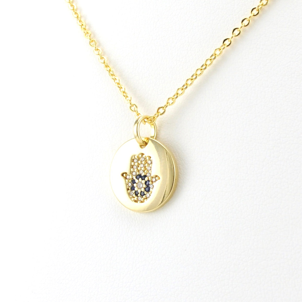 Side View 18k Gold Fill Cubic Zirconia Hamsa Necklace