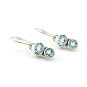 Sterling Silver Blue Topaz 2 Stone Dangle Earrings