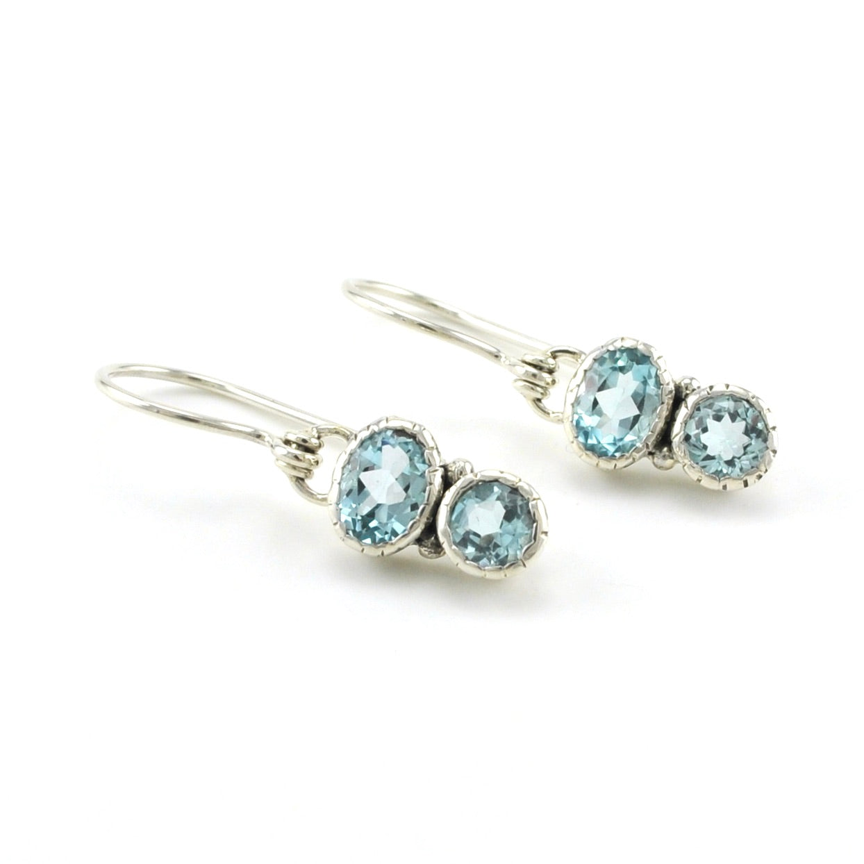 Sterling Silver Blue Topaz 2 Stone Dangle Earrings
