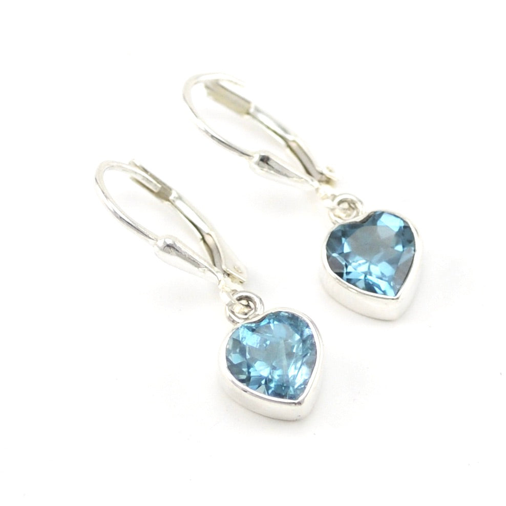 Silver Blue Topaz 7mm Heart Dangle Earrings