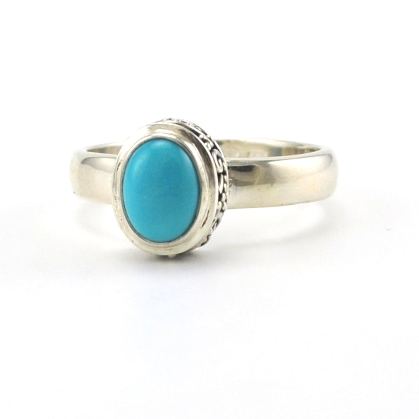 Sterling Silver Arizona Turquoise Oval Bali Ring