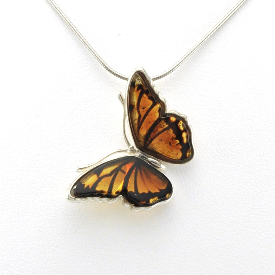 Alt View Sterling Silver Amber Butterfly Pendant